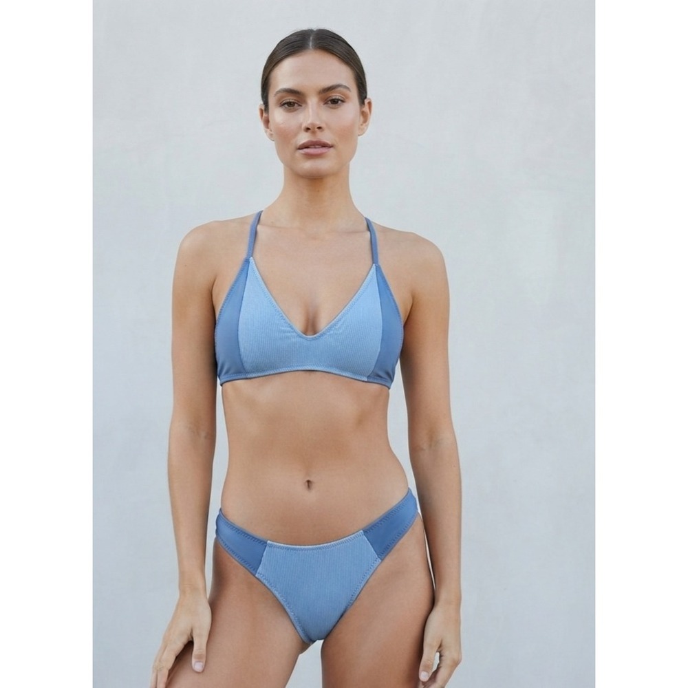 LA‎ Hearts Blue Ribbed Colorblock Racerback Bikini Set Swimwear XS S